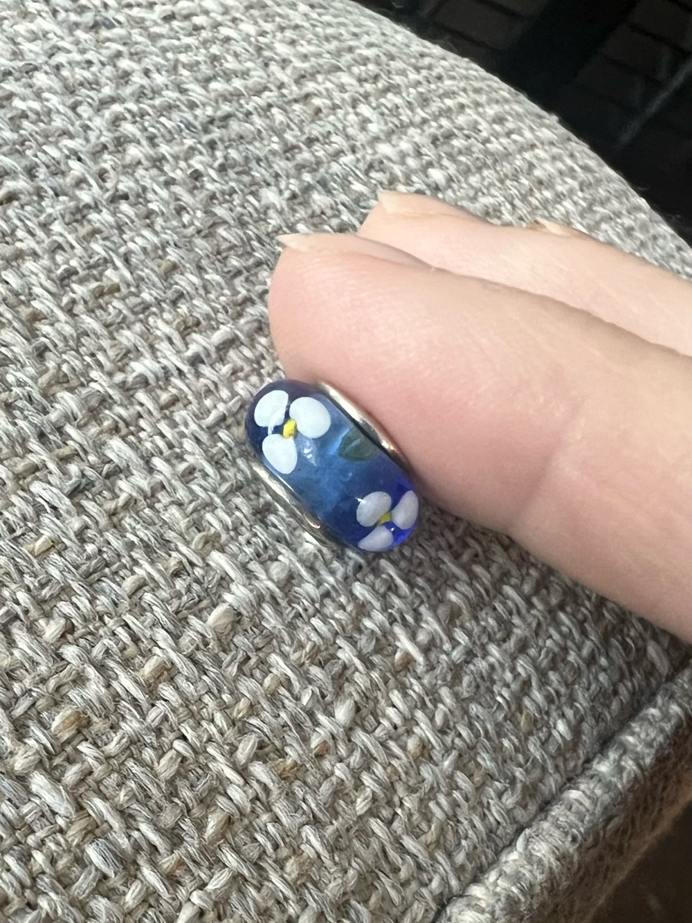 Pandora Blue Glass Bead Charm with White Flower Accent